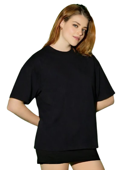 Black Oversize French Terry round-neck Cotton T-shirt