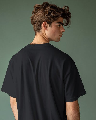 Black Oversize French Terry round-neck Cotton T-shirt